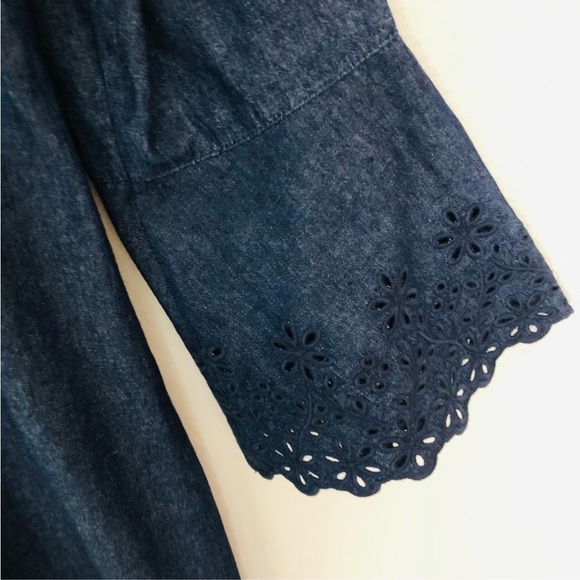 NWOT Draper James Embroidered Chambray Ruffle Shift Dress - Picture 8 of 12